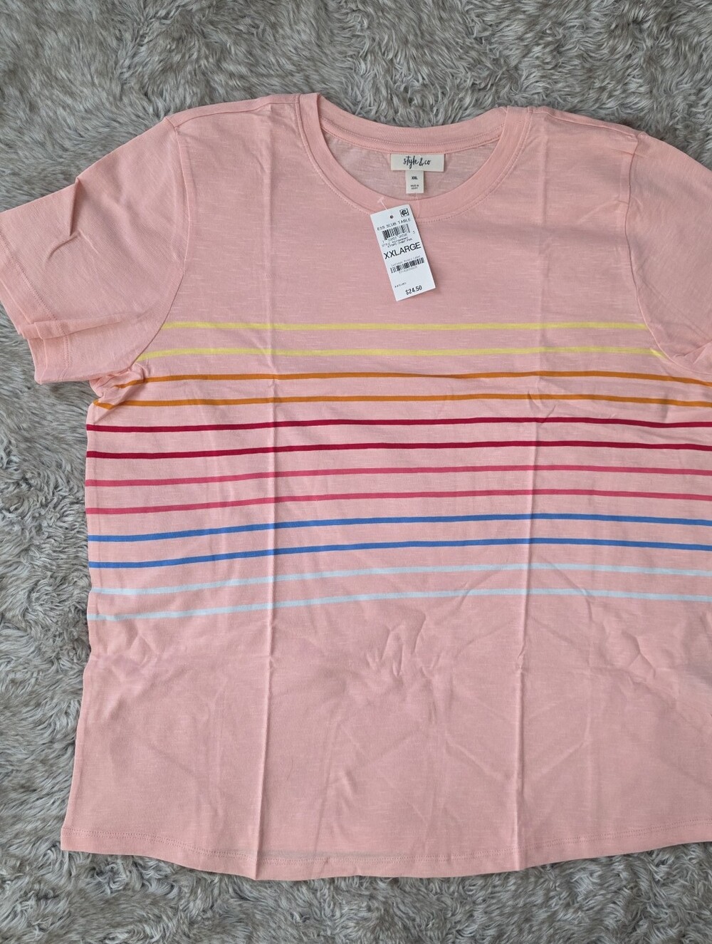 Style & Co Short Sleeve Rainbow‎ Stripe Tee Pink Women's